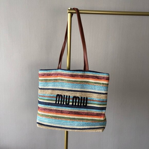 Miu Miu Handbags - Miu Miu patchwork straw bag